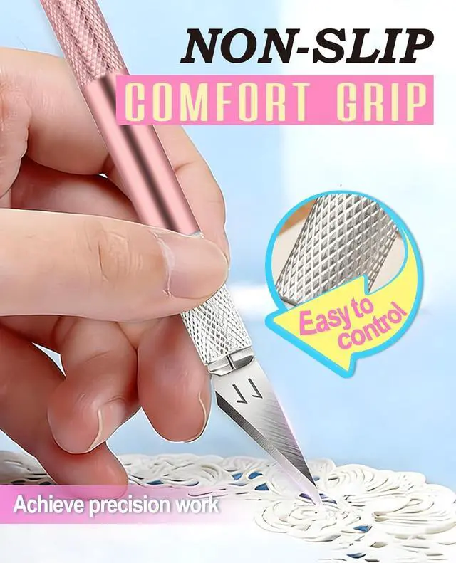 Alt view image 4 of 7 - DIYSELF Exacto Knife Set with 10 Extra #11 Blades, 6-Inch Metal Ruler, Pink