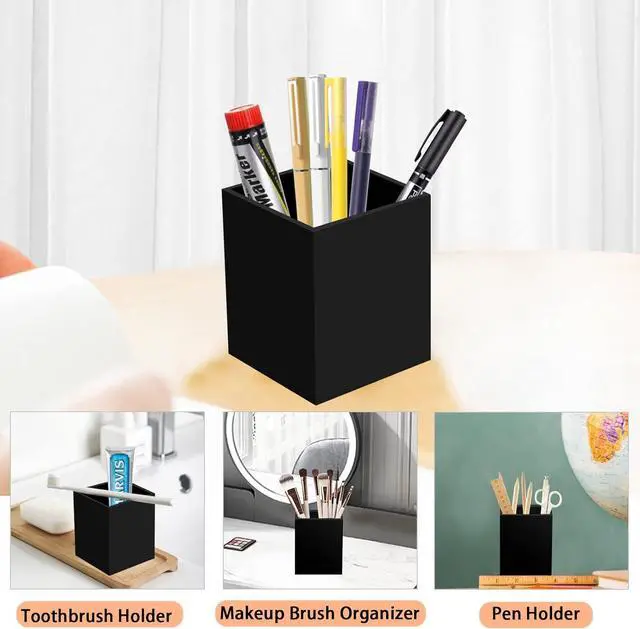 Alt view image 7 of 7 - Ptaedex Acrylic Pen Holder Organizer, Black Pencil Holder for Desk, 2 Pack
