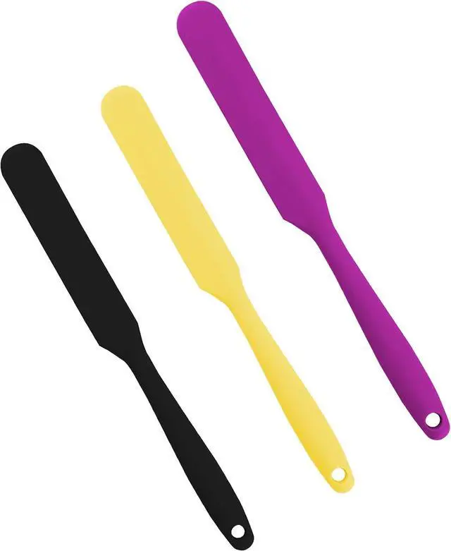 Main image of SAVITA 3pcs 2 Sizes Silicone Spatulas Non-Stick Resin Stir Sticks Reusable Wax Silicone Spatulas Scraper for Mixing Liquid, Powder, Wax, Paint, DIY Craft, Home and Salon (Purple, Black, Yellow)