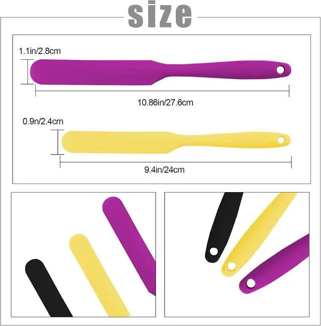 Alt view image 2 of 6 - SAVITA 3pcs 2 Sizes Silicone Spatulas Non-Stick Resin Stir Sticks Reusable Wax Silicone Spatulas Scraper for Mixing Liquid, Powder, Wax, Paint, DIY Craft, Home and Salon (Purple, Black, Yellow)