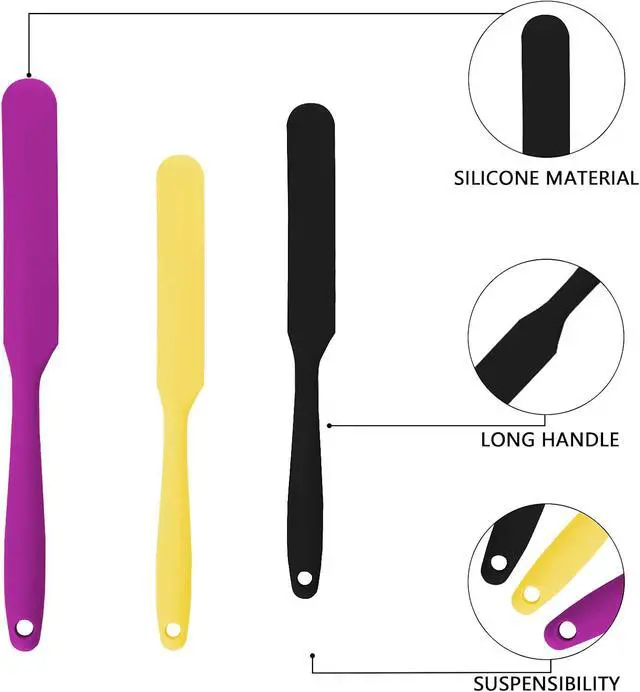 Alt view image 3 of 6 - SAVITA 3pcs 2 Sizes Silicone Spatulas Non-Stick Resin Stir Sticks Reusable Wax Silicone Spatulas Scraper for Mixing Liquid, Powder, Wax, Paint, DIY Craft, Home and Salon (Purple, Black, Yellow)
