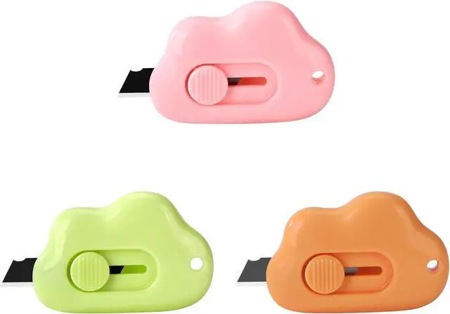 Main image of Cloud Shaped Retractable Box Cutter Set - 3Pcs Mini Utility Knife Letter Opener Envelope Slitter, Mini Box Cutters Retractable-Orange Pink Green