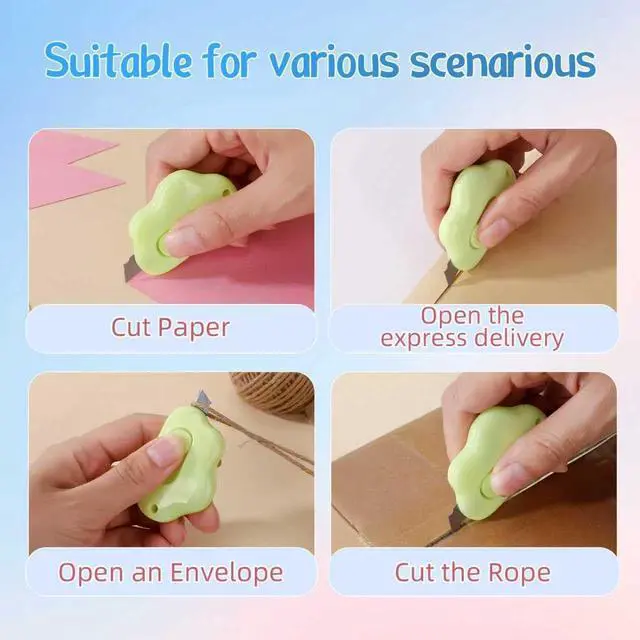 Alt view image 6 of 6 - Cloud Shaped Retractable Box Cutter Set - 3Pcs Mini Utility Knife Letter Opener Envelope Slitter, Mini Box Cutters Retractable-Orange Pink Green