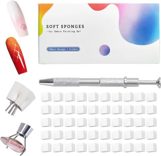 Main image of Nail Sponges for Ombre Gel Pat Paint Nail Art, 120PCS Sponges 1 Grabber Pen