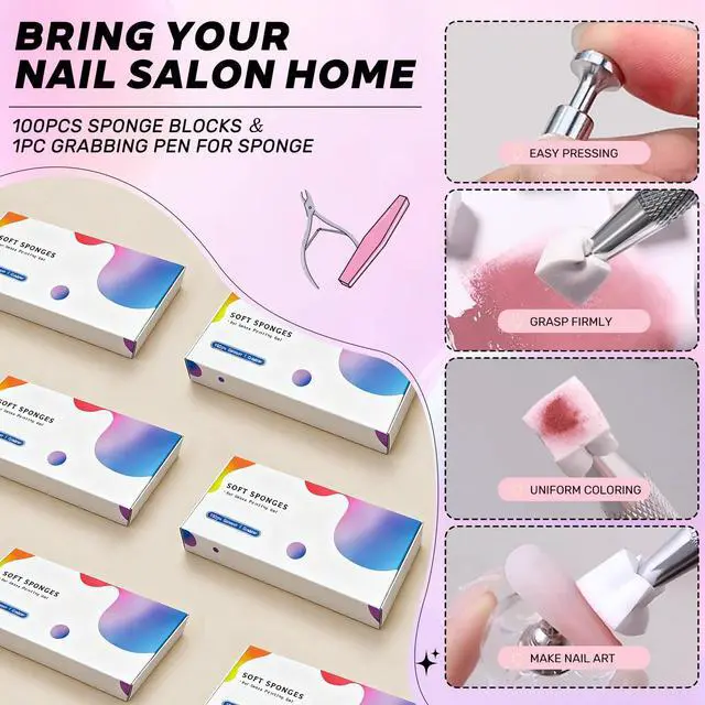 Alt view image 2 of 6 - Nail Sponges for Ombre Gel Pat Paint Nail Art, 120PCS Sponges 1 Grabber Pen