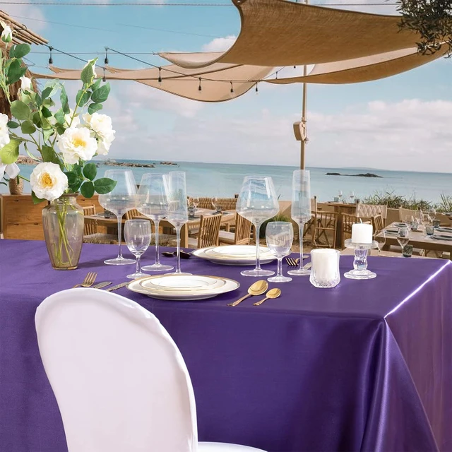 Alt view image 3 of 7 - Purple Satin Tablecloth 60 x 102 Inches
