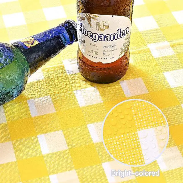 Alt view image 4 of 6 - 2 Pack Yellow Gingham Tablecloth Decorations, Yellow and White Checkered Background Disposable Plastic Tablecloth, 54 x 108 Inch for Birthday Party, Outdoor Dinner, Holiday Party Deco