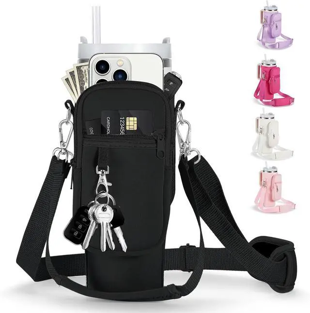 Main image of Water Bottle Carrier Bag for Stanley Cup 40/30oz with Phone Holder Pockets,Neoprene Water Bottle Cross-body Bag with Adjustable Shoulder & Hand Strap Stanley Cup Accessories
