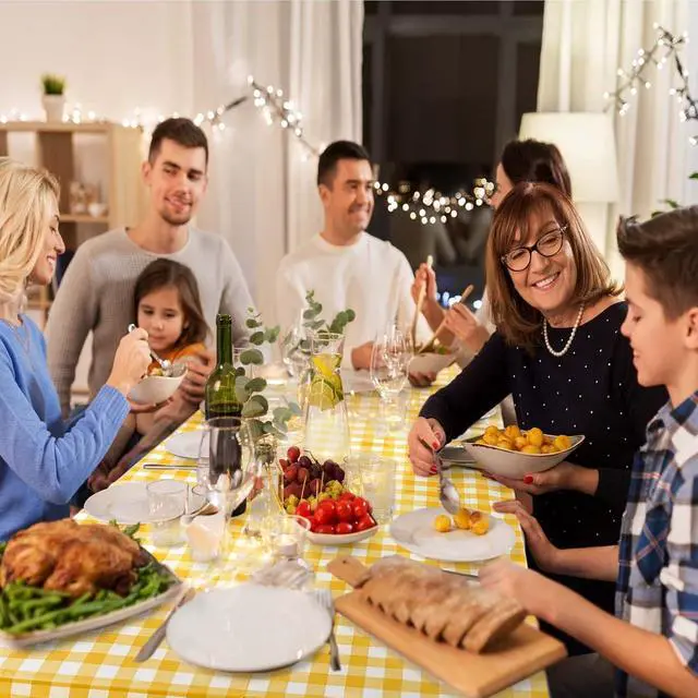 Alt view image 5 of 6 - 2 Pack Yellow Gingham Tablecloth Decorations, Yellow and White Checkered Background Disposable Plastic Tablecloth, 54 x 108 Inch for Birthday Party, Outdoor Dinner, Holiday Party Deco