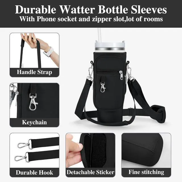 Alt view image 3 of 7 - Water Bottle Carrier Bag for Stanley Cup 40/30oz with Phone Holder Pockets,Neoprene Water Bottle Cross-body Bag with Adjustable Shoulder & Hand Strap Stanley Cup Accessories