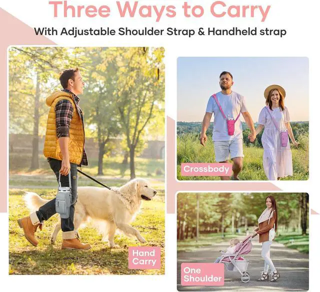 Alt view image 7 of 7 - Water Bottle Carrier Bag for Stanley Cup 40/30oz with Phone Holder Pockets,Neoprene Water Bottle Cross-body Bag with Adjustable Shoulder & Hand Strap Stanley Cup Accessories