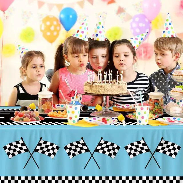 Alt view image 5 of 7 - 4Pcs Racing Car Tablecloths Car Birthday Party Supplies Road Table Cloth Race Car Party Table Cover Blue Racing Theme Party Car Decorations of 51 X 86IN