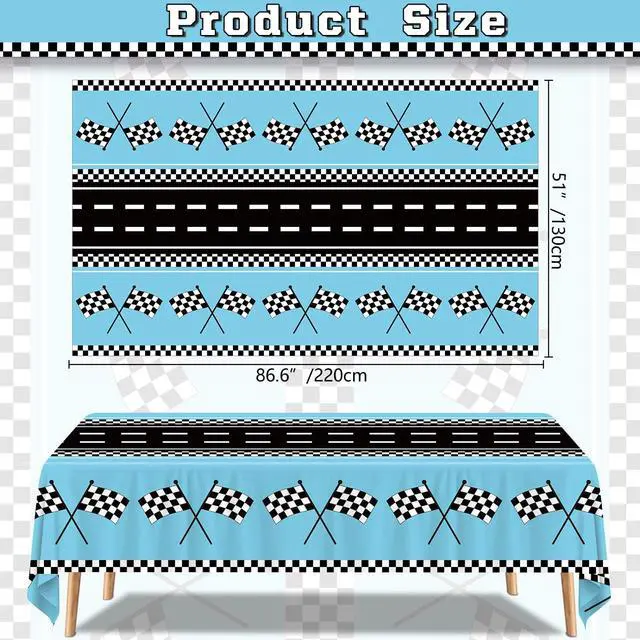 Alt view image 7 of 7 - 4Pcs Racing Car Tablecloths Car Birthday Party Supplies Road Table Cloth Race Car Party Table Cover Blue Racing Theme Party Car Decorations of 51 X 86IN