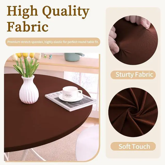 Alt view image 3 of 7 - Round Tablecloth with Elastic, Fitted Table Cloths for 45"-56" Tables,Stretch Spandex Washable Picnic Table Cover for Camping, Dining,Party,Indoor and Outdoor, Coffee