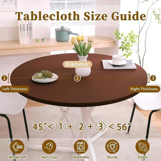 Alt view image 5 of 7 - Round Tablecloth with Elastic, Fitted Table Cloths for 45"-56" Tables,Stretch Spandex Washable Picnic Table Cover for Camping, Dining,Party,Indoor and Outdoor, Coffee