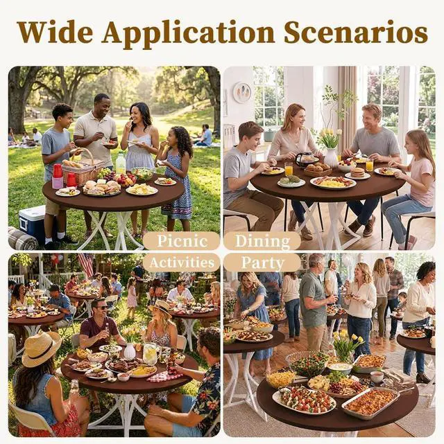 Alt view image 7 of 7 - Round Tablecloth with Elastic, Fitted Table Cloths for 45"-56" Tables,Stretch Spandex Washable Picnic Table Cover for Camping, Dining,Party,Indoor and Outdoor, Coffee