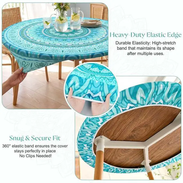 Alt view image 2 of 7 - Round Tablecloth Fitted Elastic Waterproof Table Cover for 36"-44" Tables