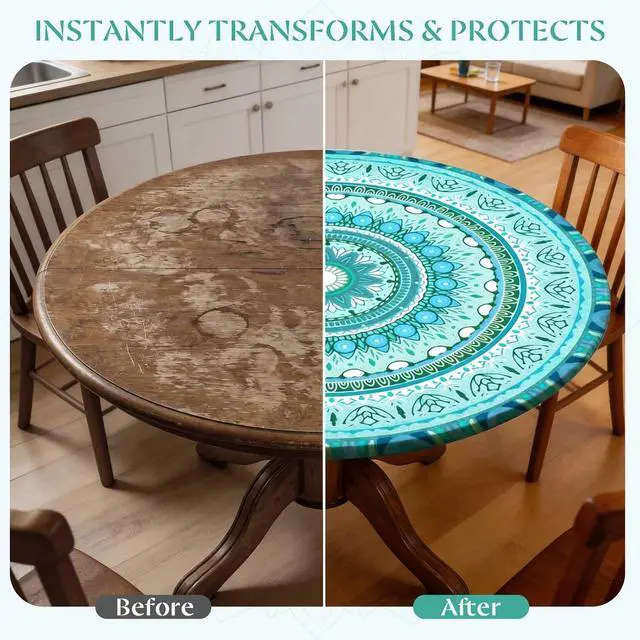 Alt view image 5 of 7 - Round Tablecloth Fitted Elastic Waterproof Table Cover for 36"-44" Tables