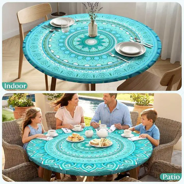Alt view image 6 of 7 - Round Tablecloth Fitted Elastic Waterproof Table Cover for 36"-44" Tables