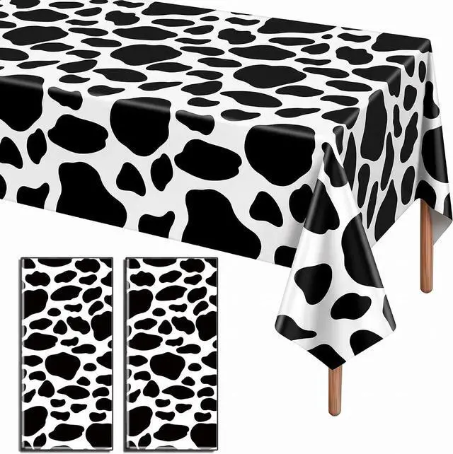 Main image of 2 Pack Cow Print Plastic Tablecloth, 54 x 108 Inch PE Table Cover