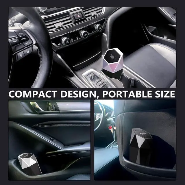 Alt view image 2 of 7 - Car Trash Can Cup Holder, 2 Pack Mini Trash Can with Lid, Car Accessories for Interior, Leakproof Small Trash Cup for Home with Additional 2 ABS Hooks and 90pcs Trash Bags Black