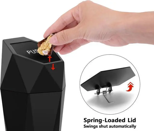 Alt view image 6 of 7 - Car Trash Can Cup Holder, 2 Pack Mini Trash Can with Lid, Car Accessories for Interior, Leakproof Small Trash Cup for Home with Additional 2 ABS Hooks and 90pcs Trash Bags Black