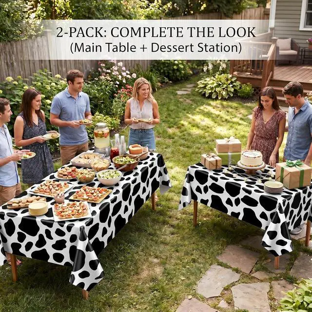 Alt view image 4 of 7 - 2 Pack Cow Print Plastic Tablecloth, 54 x 108 Inch PE Table Cover