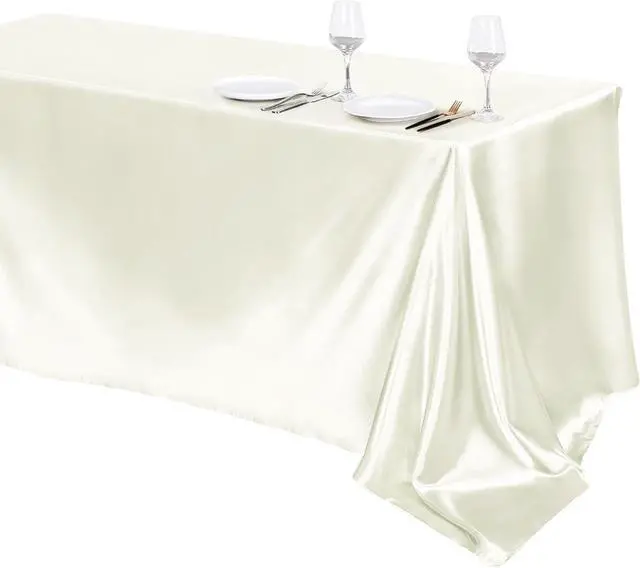 Main image of 1 Pack Ivory Satin Tablecloth 102 x 58 Inch Overlay Table Cover