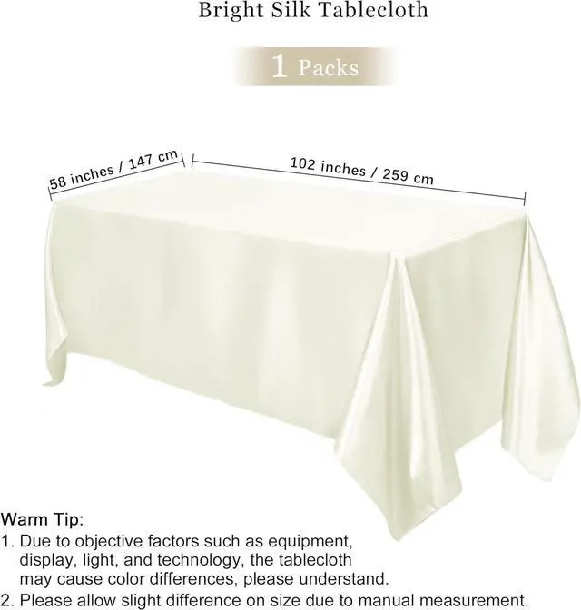 Alt view image 2 of 7 - 1 Pack Ivory Satin Tablecloth 102 x 58 Inch Overlay Table Cover