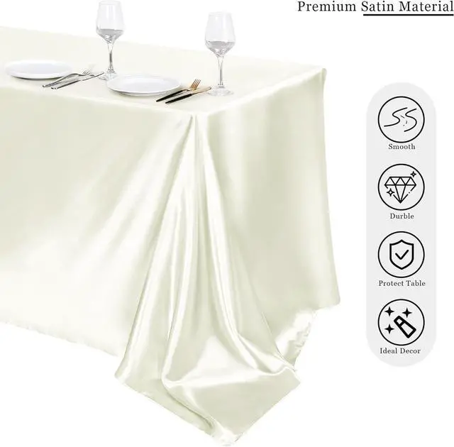 Alt view image 4 of 7 - 1 Pack Ivory Satin Tablecloth 102 x 58 Inch Overlay Table Cover