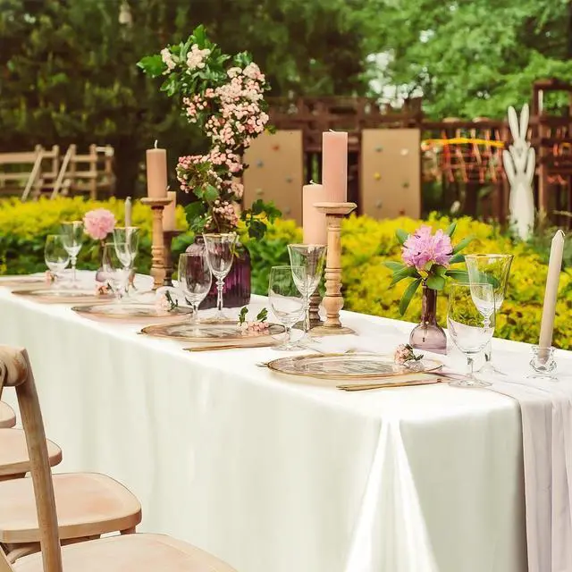 Alt view image 6 of 7 - 1 Pack Ivory Satin Tablecloth 102 x 58 Inch Overlay Table Cover