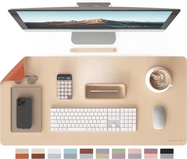 Main image of Double-Sided Two-Tone Faux Leather Desk mat Desktop Organization and Accessories Home and Office Large Mouse pad Game and Work (Apricot/Orange, 36"x17")