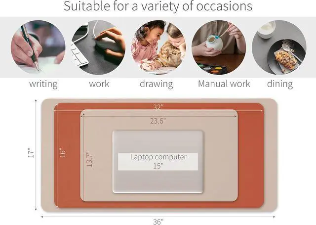 Alt view image 6 of 7 - Double-Sided Two-Tone Faux Leather Desk mat Desktop Organization and Accessories Home and Office Large Mouse pad Game and Work (Apricot/Orange, 36"x17")