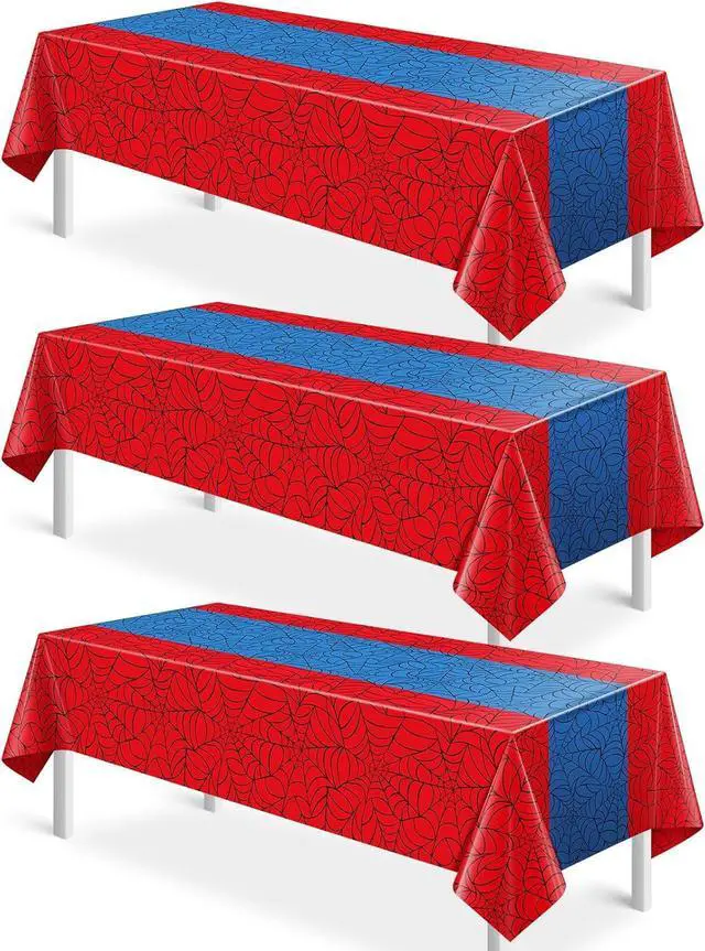 Main image of 3Pcs Spider Web Themed Birthday Party Tablecloths Decorations,Red Blue Hero Plastic Table Cover Disposable Rectangle Table Cloth for Baby Shower Kids Boys Birthday Party Supplies,54x108 Inch