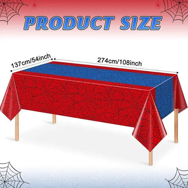 Alt view image 2 of 7 - 3Pcs Spider Web Themed Birthday Party Tablecloths Decorations,Red Blue Hero Plastic Table Cover Disposable Rectangle Table Cloth for Baby Shower Kids Boys Birthday Party Supplies,54x108 Inch