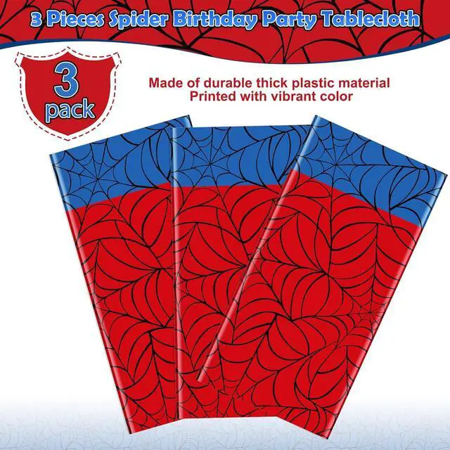 Alt view image 4 of 7 - 3Pcs Spider Web Themed Birthday Party Tablecloths Decorations,Red Blue Hero Plastic Table Cover Disposable Rectangle Table Cloth for Baby Shower Kids Boys Birthday Party Supplies,54x108 Inch