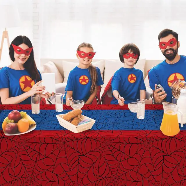 Alt view image 7 of 7 - 3Pcs Spider Web Themed Birthday Party Tablecloths Decorations,Red Blue Hero Plastic Table Cover Disposable Rectangle Table Cloth for Baby Shower Kids Boys Birthday Party Supplies,54x108 Inch