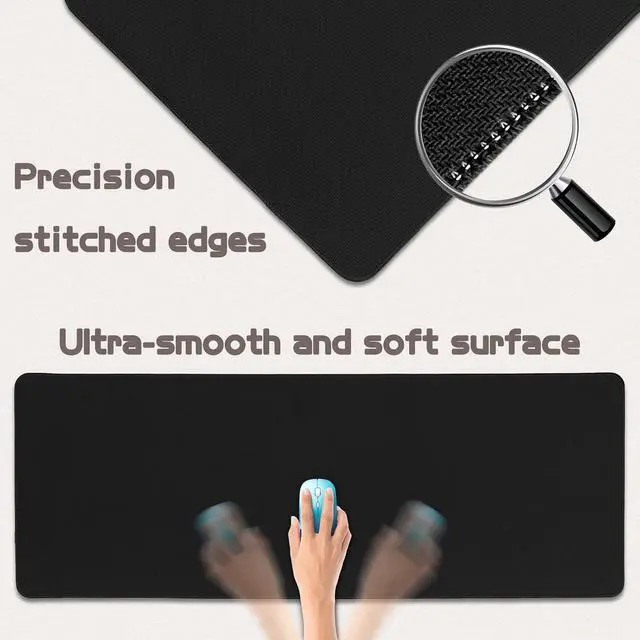 Alt view image 3 of 7 - Mouse Pad Gaming - Desk Mat for Keyboard and Mouse - Black Large Mouse Pad for Desk, Mousepad (31.5 x 11.8inch) with Non-Slip Base, Desks Pad Mat for Gaming, Office and Home