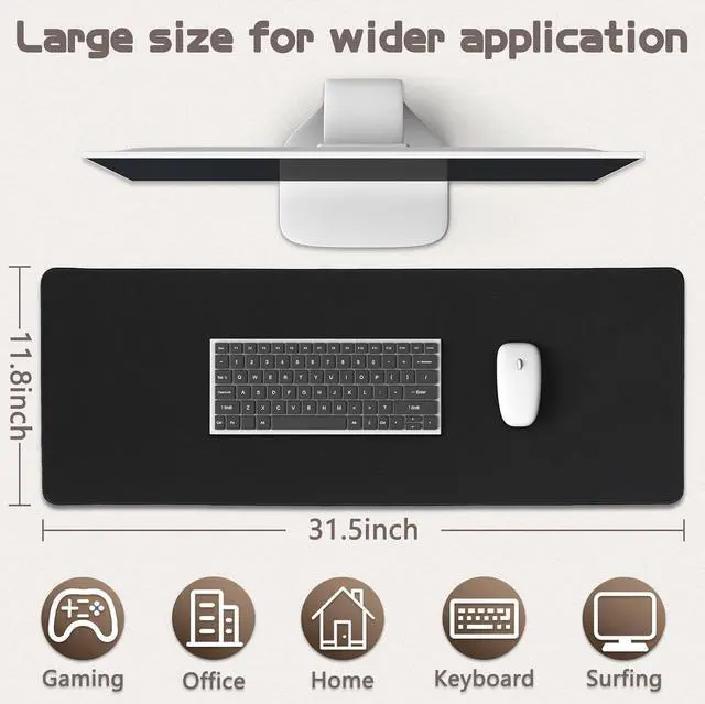 Alt view image 5 of 7 - Mouse Pad Gaming - Desk Mat for Keyboard and Mouse - Black Large Mouse Pad for Desk, Mousepad (31.5 x 11.8inch) with Non-Slip Base, Desks Pad Mat for Gaming, Office and Home