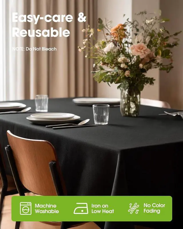 Alt view image 7 of 7 - Rectangle Table Cloth 60" x 84" Durable Polyester Tablecloth Offers Reusable & Washable Protection, Ideal for Outdoor Party, Picnic, Wedding, Banquet and Birthday, 1 Pack, Black