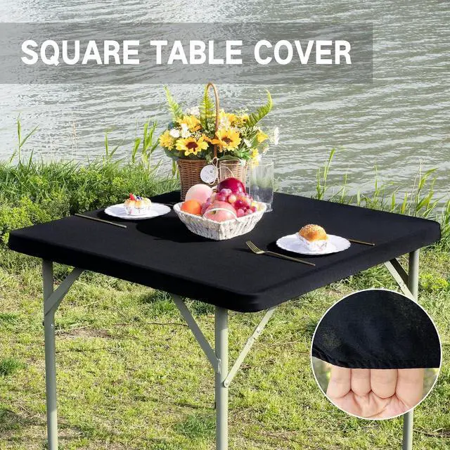Alt view image 3 of 7 - Card Table Covers Fitted Square Elastic Tablecloth, Black 34x34 in