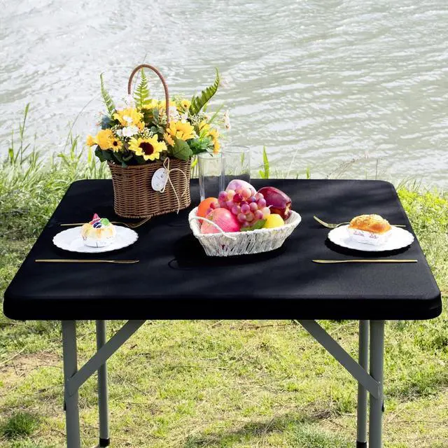 Alt view image 2 of 7 - Card Table Covers Fitted Square Elastic Tablecloth, Black 34x34 in