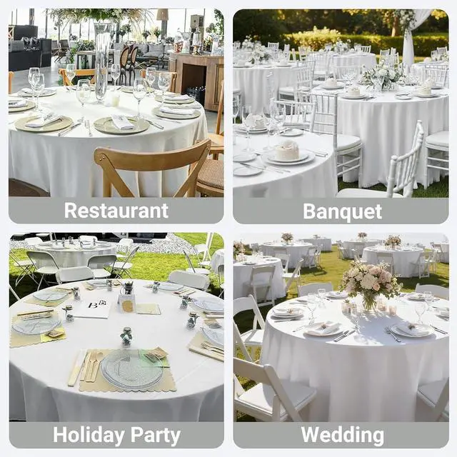 Alt view image 7 of 7 - MRJ 70 Inch Round White Tablecloth Stain and Wrinkle Resistant Washable Polyester Table Cloth for Restaurant Hotel Wedding