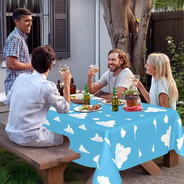 Alt view image 7 of 7 - 3 PCS Blue Sky and White Clouds Tablecloth Birthday Party Supplies 54 x108 Inch Cartoon Story Table Cloth Plastic Sky Clouds Backdrop Tablecover Cartoon Table Banner for Baby Shower Boy Girl Birthday
