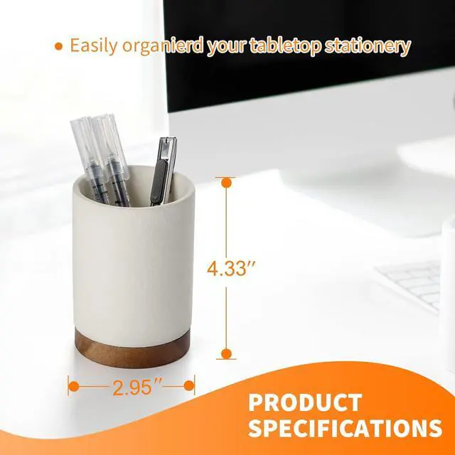 Alt view image 2 of 6 - Ceramic Pen Holder for Desk, Pencil Cup, (White,Set / 1)