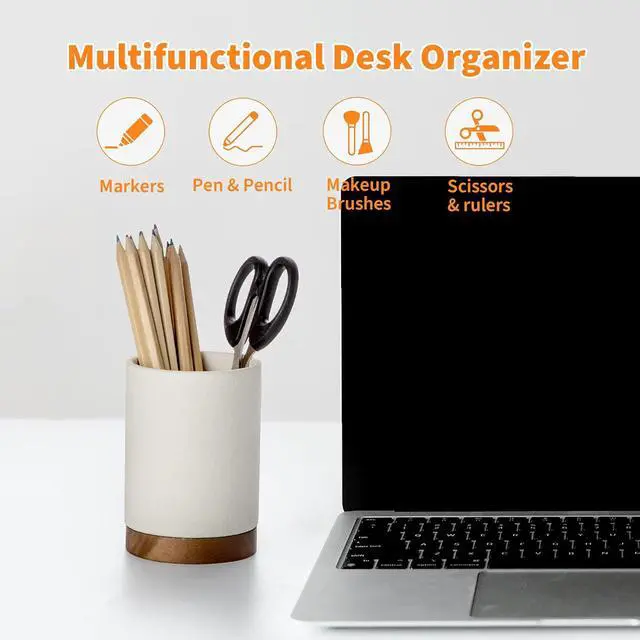 Alt view image 4 of 6 - Ceramic Pen Holder for Desk, Pencil Cup, (White,Set / 1)