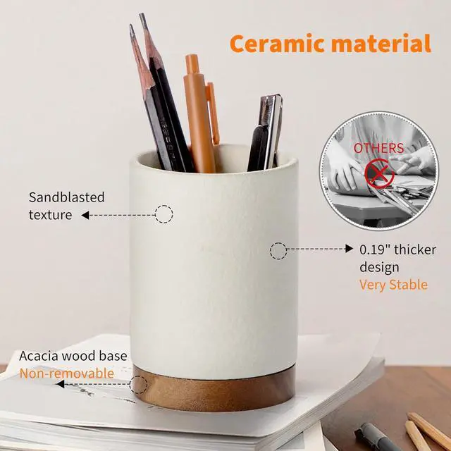 Alt view image 5 of 6 - Ceramic Pen Holder for Desk, Pencil Cup, (White,Set / 1)
