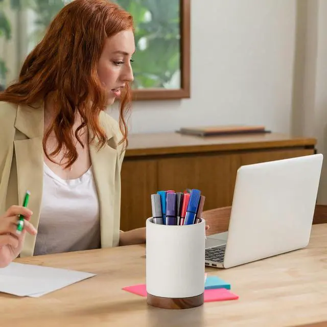 Alt view image 6 of 6 - Ceramic Pen Holder for Desk, Pencil Cup, (White,Set / 1)