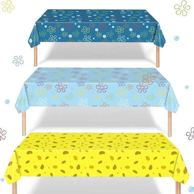 Main image of 3PCS Cartoon Ocean Themed Tablecloth Blue Yellow Undersea Party Table Cover for Kids Boys Girls Birthday Decorations