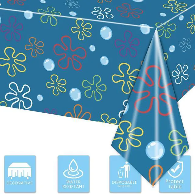 Alt view image 4 of 6 - 3PCS Cartoon Ocean Themed Tablecloth Blue Yellow Undersea Party Table Cover for Kids Boys Girls Birthday Decorations